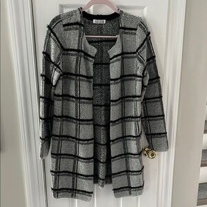 Gray and Black Plaid Open Front Cardigan